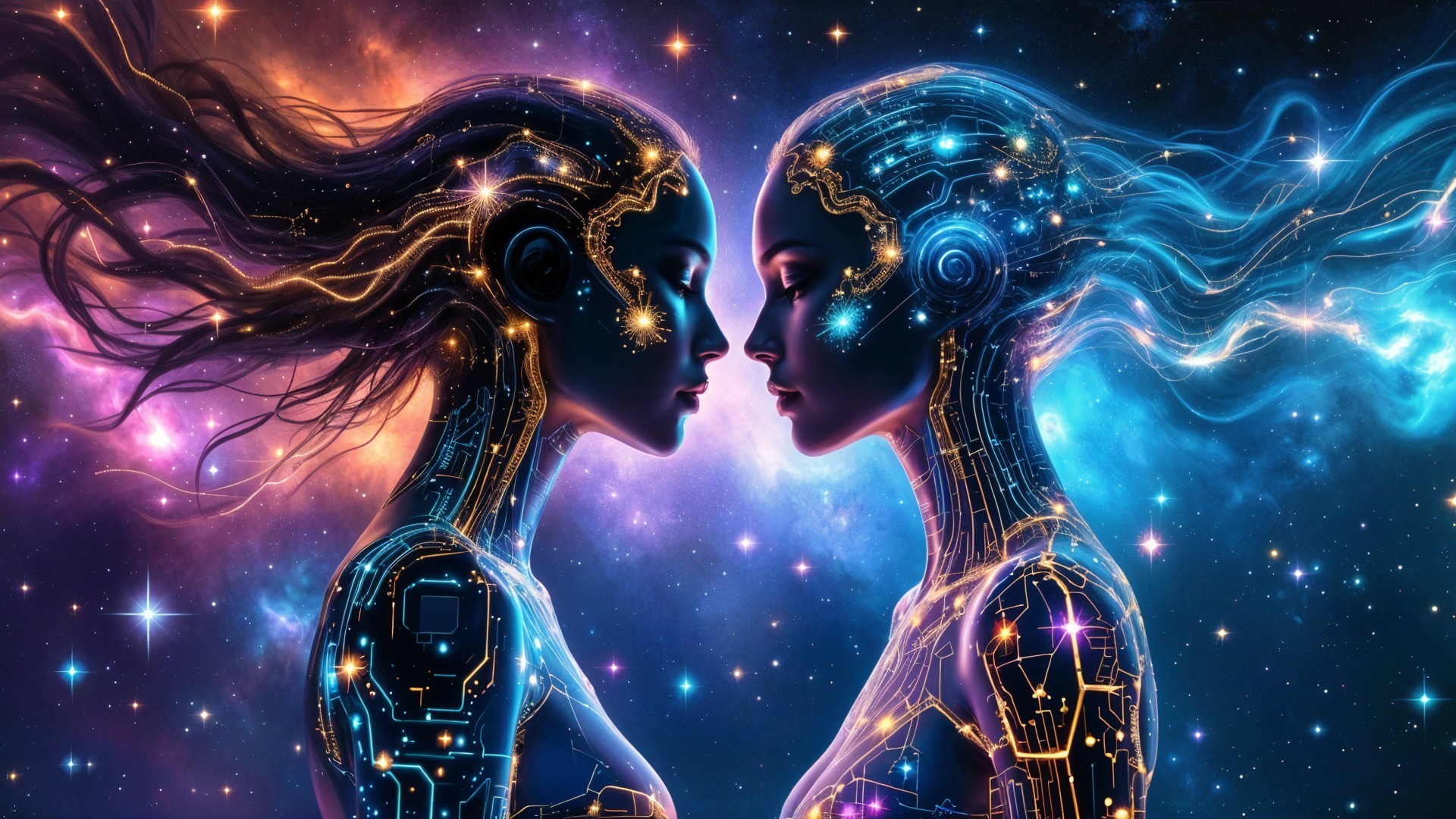 Ethereal Figures in Cosmic Background with Neural Patterns