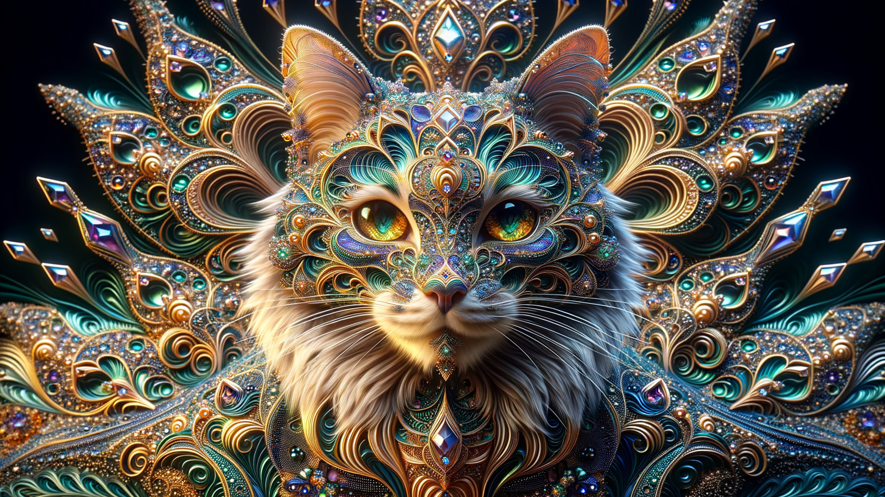 Majestic cat with ornate fur and vibrant colors