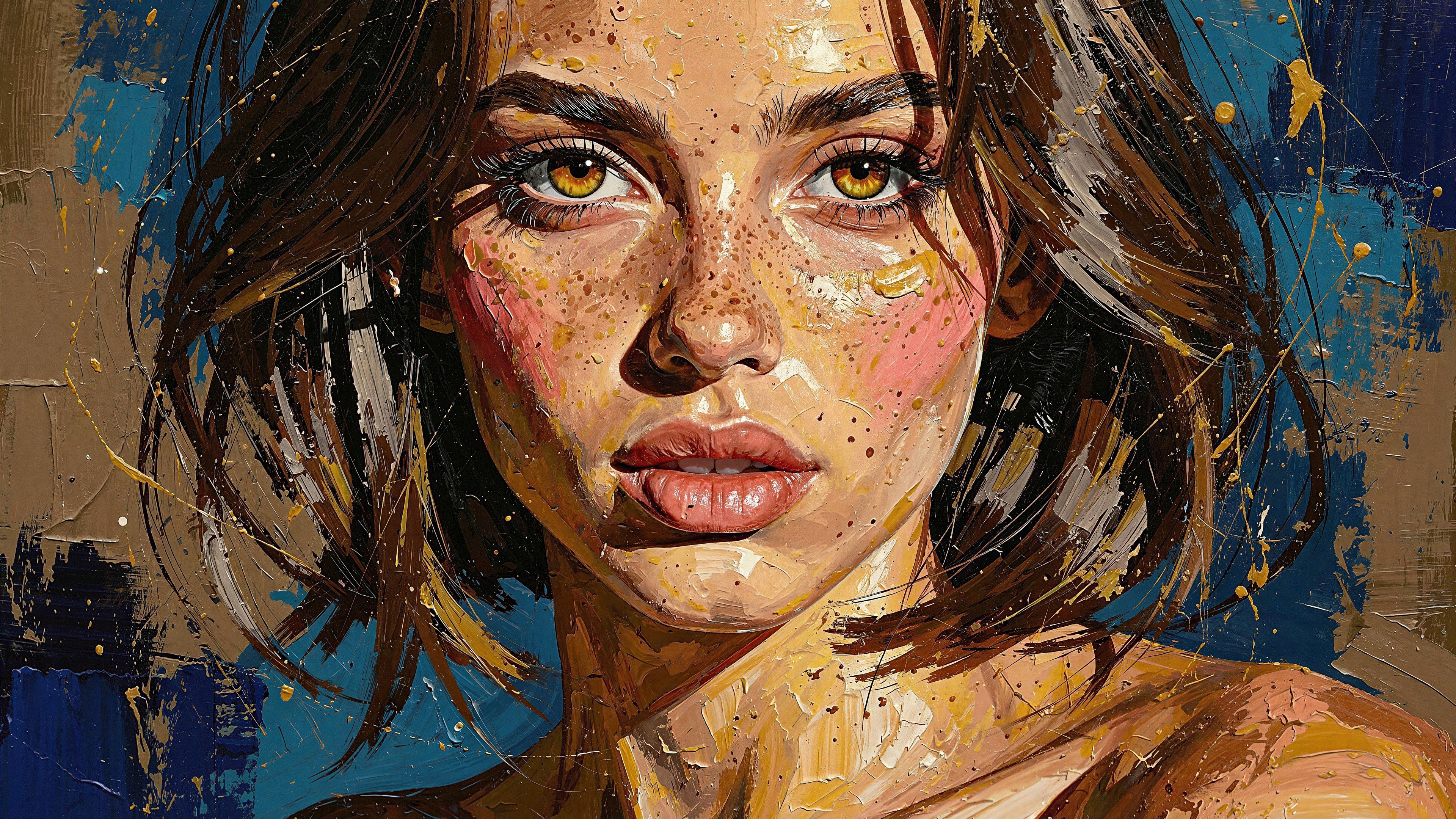 Impasto Oil Painting of a Woman with Cat Eyes