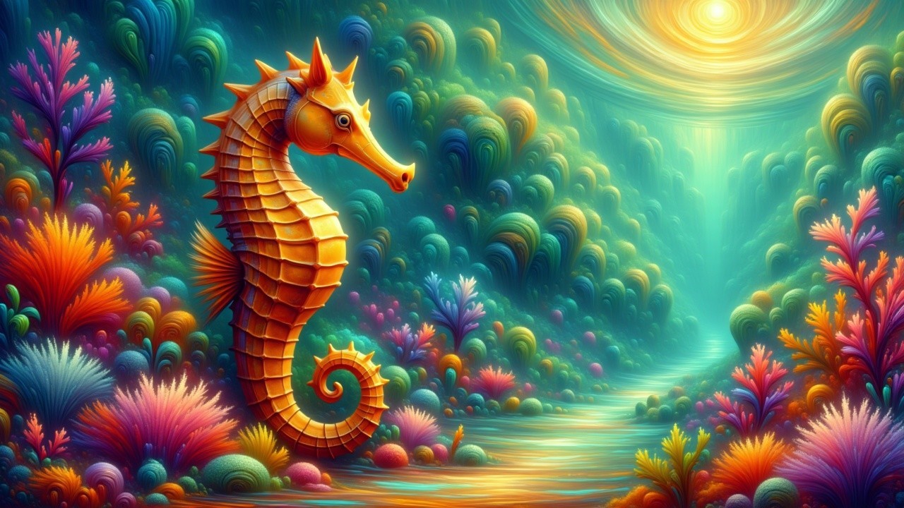 Vibrant Underwater Scene with Stylized Seahorse