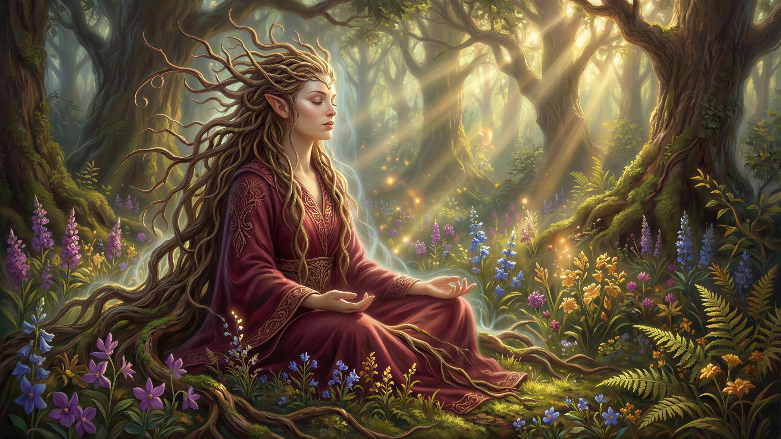 Fantasy Illustration of an Elf in a Forest Setting