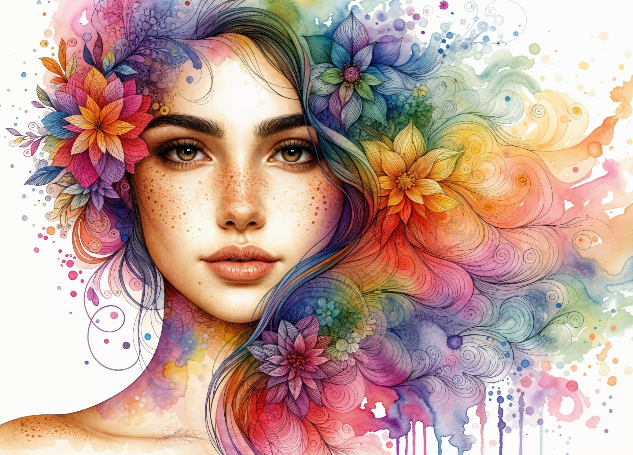 Vibrant Portrait of a Young Woman with Freckles