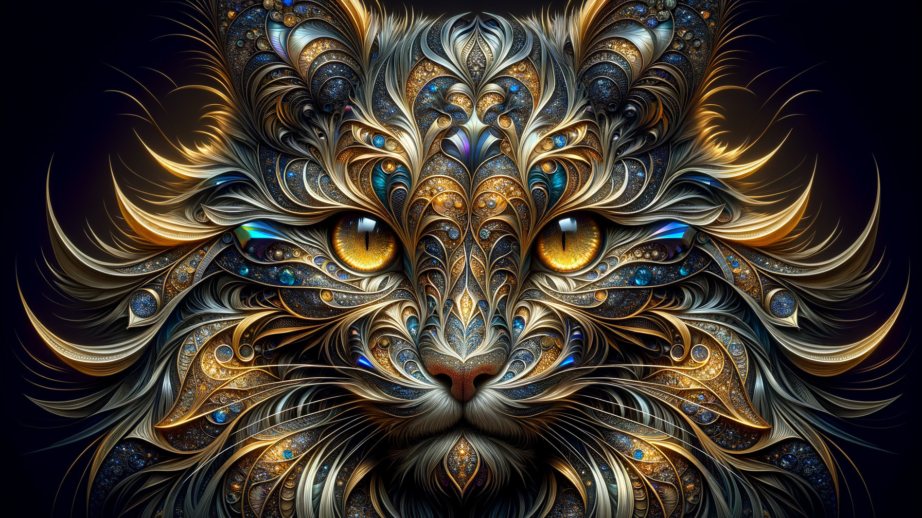 Ornate Cat Face with Vibrant Colors and Patterns
