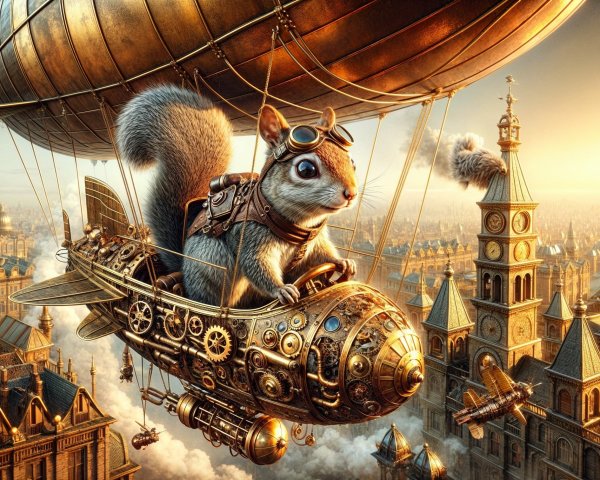 Squirrel in Aviator Goggles Pilots Fantasy Airship