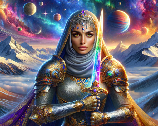 Regal Warrior in a Vibrant Fantastical Landscape
