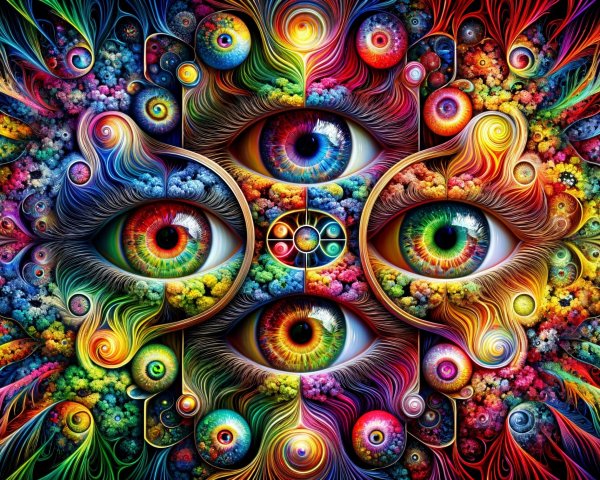 Vibrant Design of Stylized Eyes and Colorful Patterns