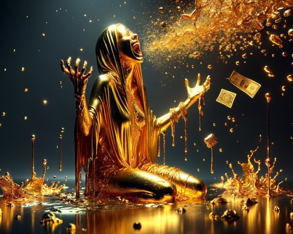 Golden Figure in Ecstasy Surrounded by Opulence