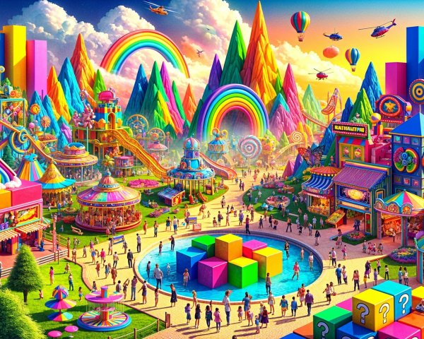 Vibrant Amusement Park with Colorful Attractions
