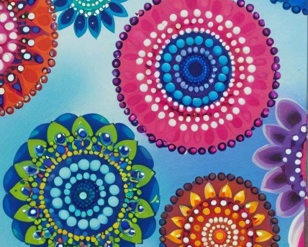 Vibrant Abstract Design with Circular Patterns and Colors
