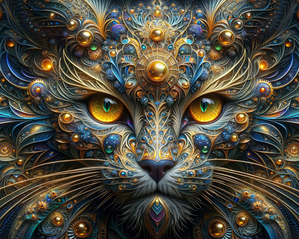 Intricate Cat Face with Vibrant Patterns and Details