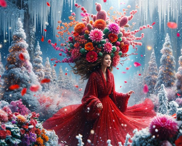 Whimsical Winter Wonderland with Colorful Floral Elements