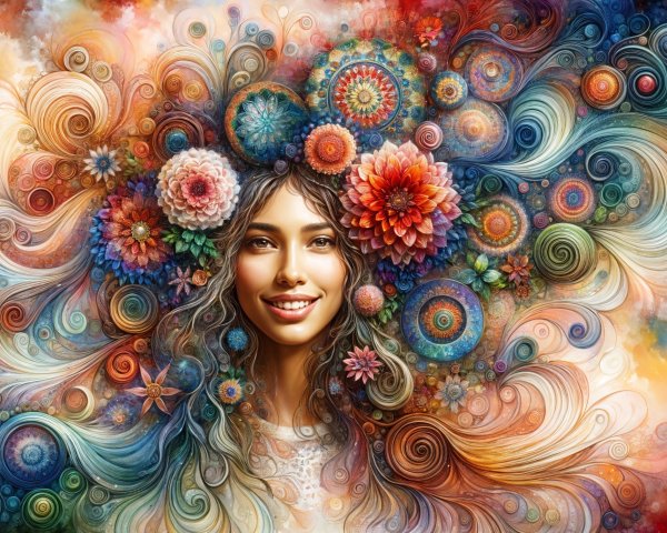Surreal Portrait of a Woman with Floral Elements