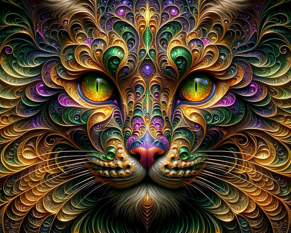 Abstract Cat Face with Vibrant Colors and Patterns