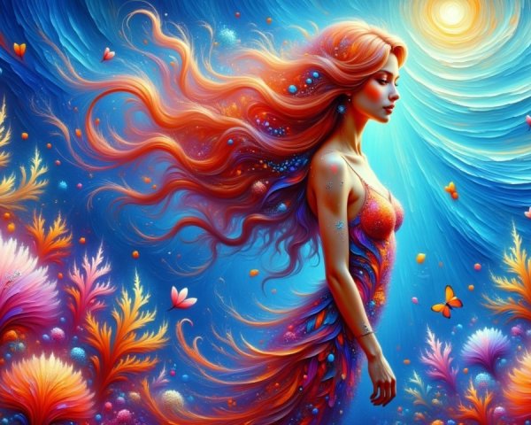 Serene Figure in Vibrant Underwater Landscape