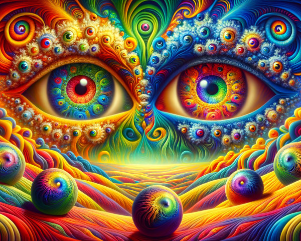 Vibrant Landscape with Intricate Patterns and Eyes