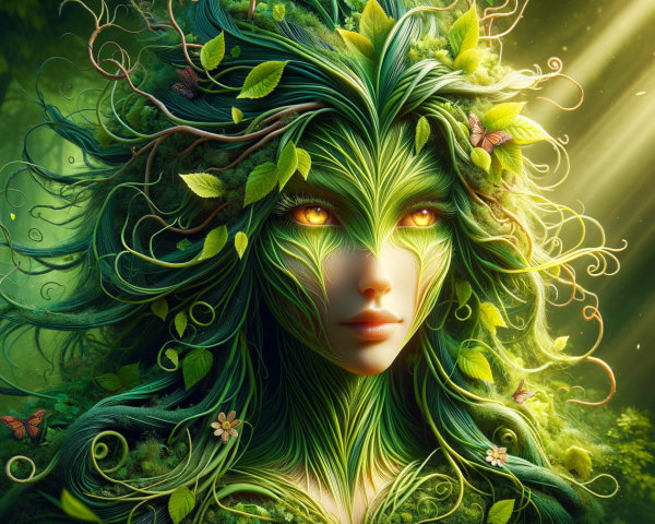 Mystical figure with nature-inspired features and aura