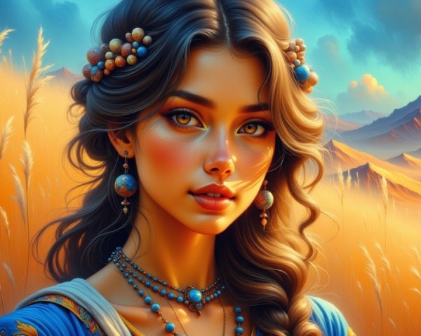 Young Woman in Blue Outfit Against Golden Sunset