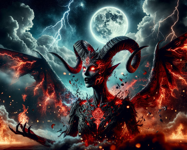 Ethereal Figure in Stormy Landscape with Lightning