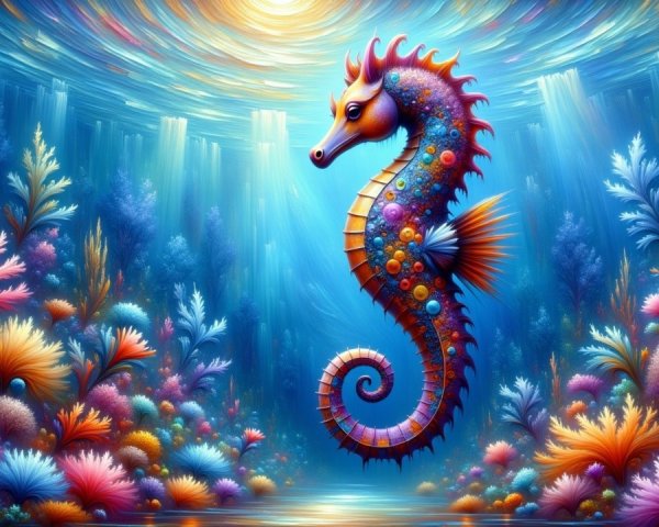 Vibrant Underwater Scene with Colorful Seahorse