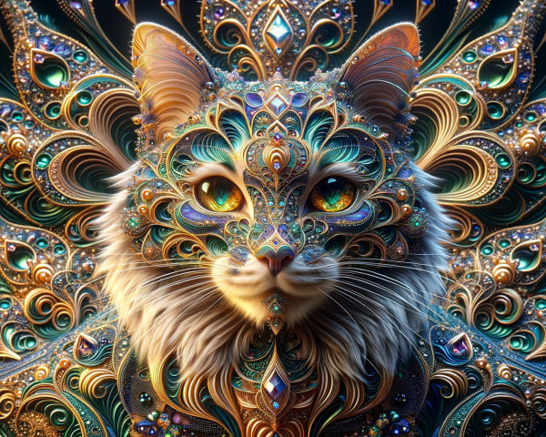 Majestic cat with ornate fur and vibrant colors
