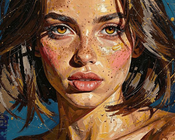 Impasto Oil Painting of a Woman with Cat Eyes