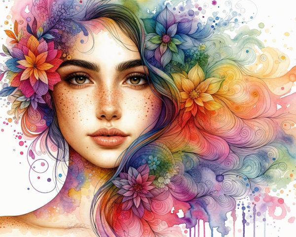 Vibrant Portrait of a Young Woman with Freckles