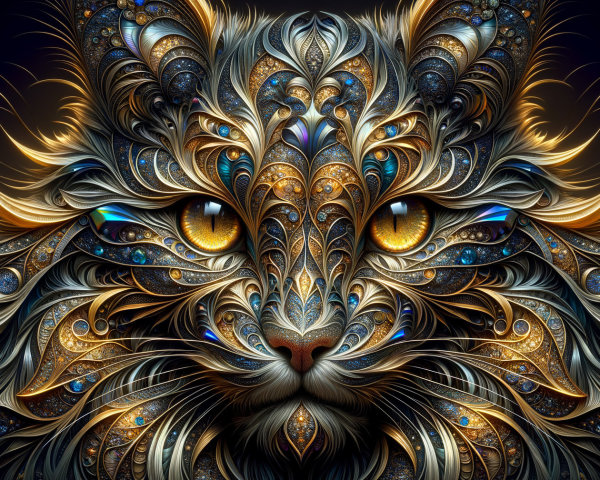 Ornate Cat Face with Vibrant Colors and Patterns
