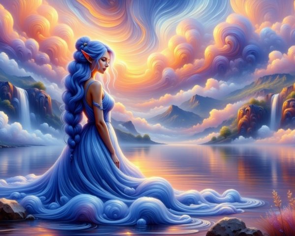 Serene Figure by Tranquil Lake with Vibrant Landscape