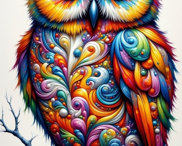 Intricately Designed Colorful Owl on a Branch