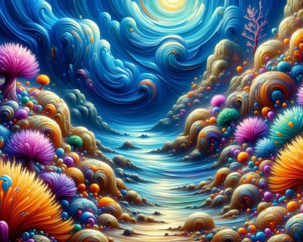 Surreal Landscape with Colorful Abstract Flora
