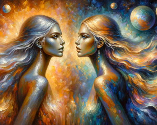 Ethereal Women in Cosmic Scene with Vibrant Colors
