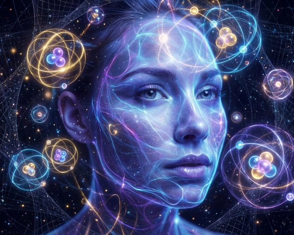 Digital Art of Woman's Face with Glowing Energy Lines