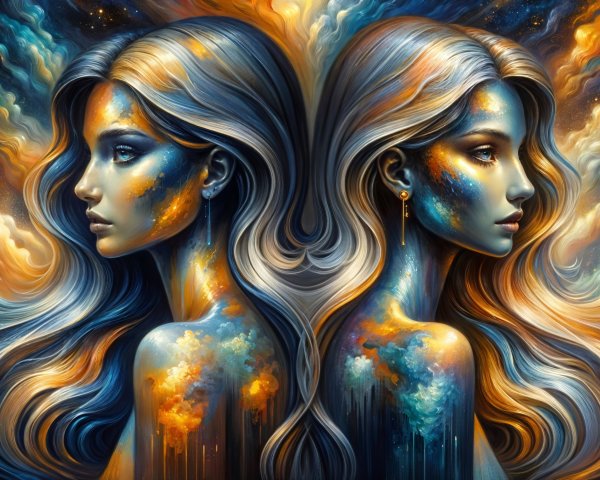 Ethereal Female Figures in Cosmic Colors and Patterns