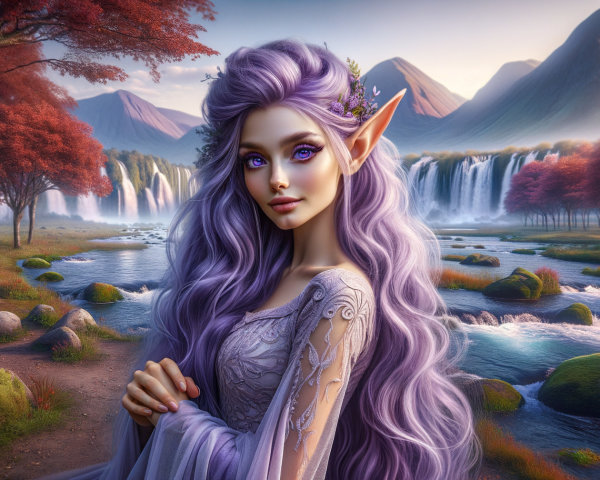 Fantasy Landscape with Young Woman by Serene River