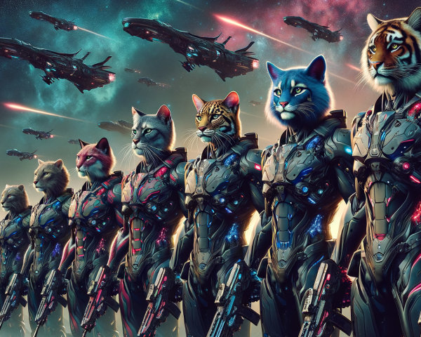 Futuristic Scene of Armored Anthropomorphic Cats