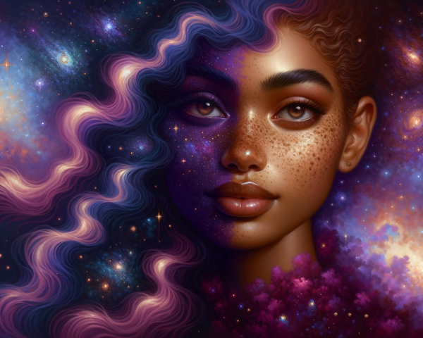 Portrait of a Young Woman in a Cosmic Scene