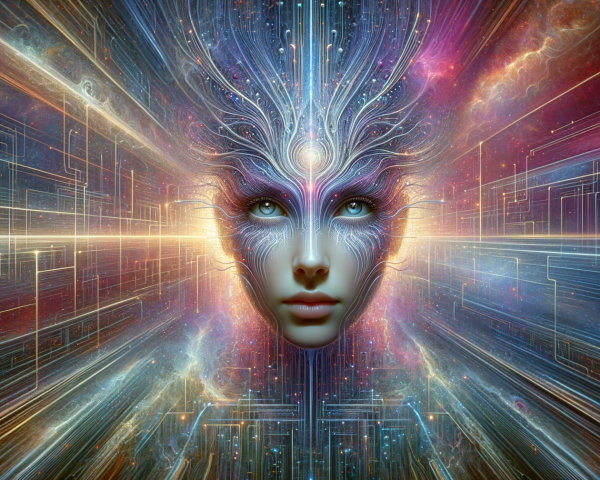 Digital Artwork of a Woman's Face with Cosmic Elements
