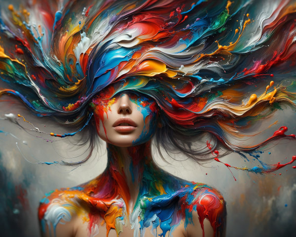 Vibrant Portrait of a Woman with Colorful Swirls