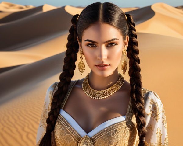 Portrait of a Woman in Traditional Outfit in Desert