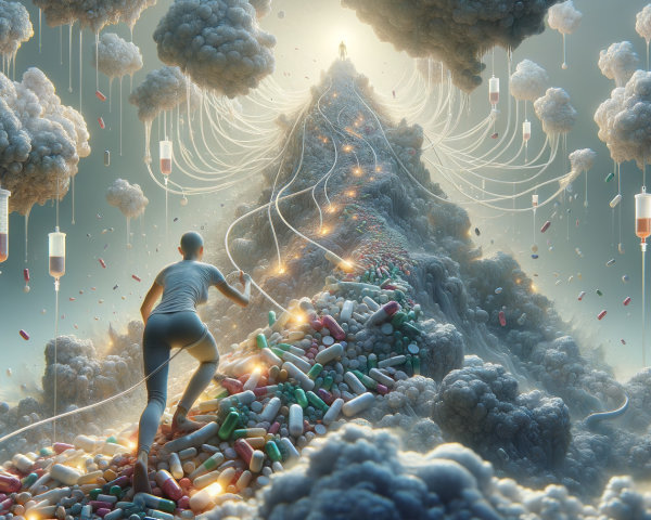 Climbing a Mountain of Colorful Pills and Capsules