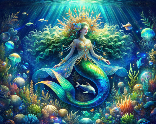 Underwater Scene with Mermaid and Vibrant Coral