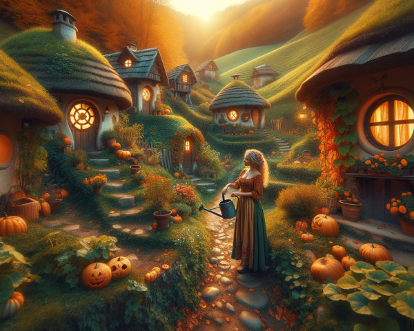 Whimsical Village with Cozy Cottages and Autumn Foliage
