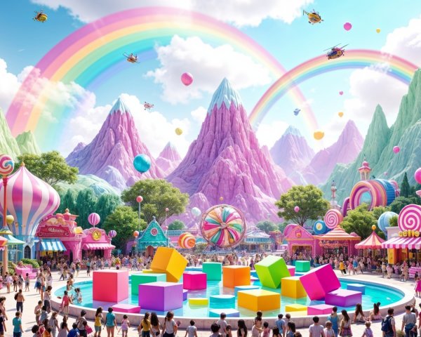 Vibrant Amusement Park with Colorful Attractions