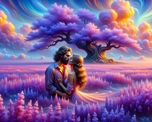 Romantic Couple in Dreamy Colorful Landscape