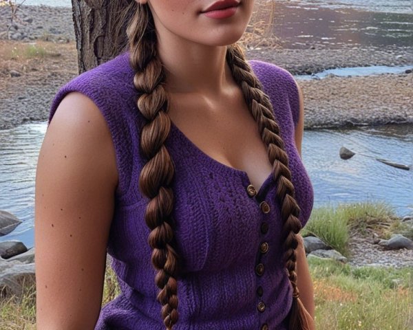 Young woman by riverside in autumn foliage