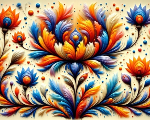 Vibrant Floral Design with Swirling Patterns and Colors