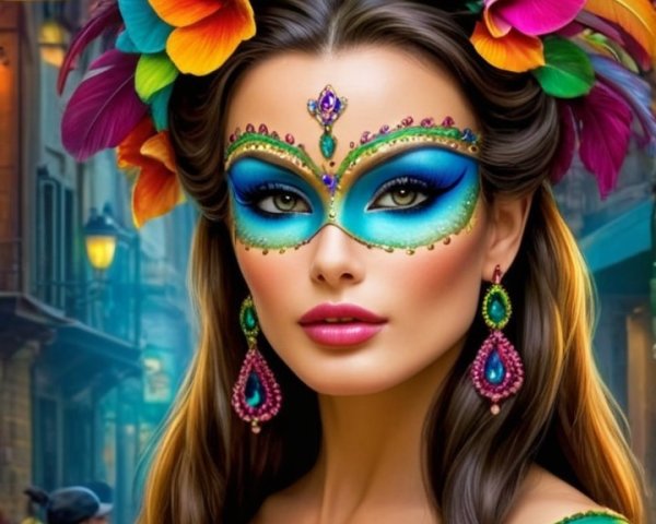 Glamorous Woman in Vibrant Carnival Costume