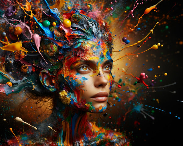 Portrait of a woman with vibrant colors and paint effects