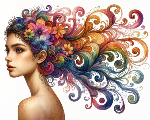 Portrait of a Young Woman with Colorful Hair and Flowers
