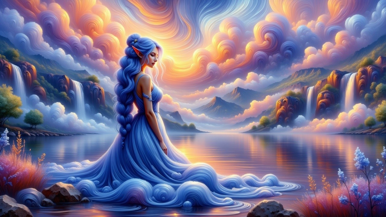 Serene Figure by Tranquil Lake with Vibrant Landscape